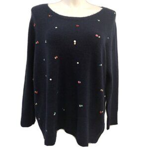 Retrology Navy Sweater with Sequin and Gem Accents